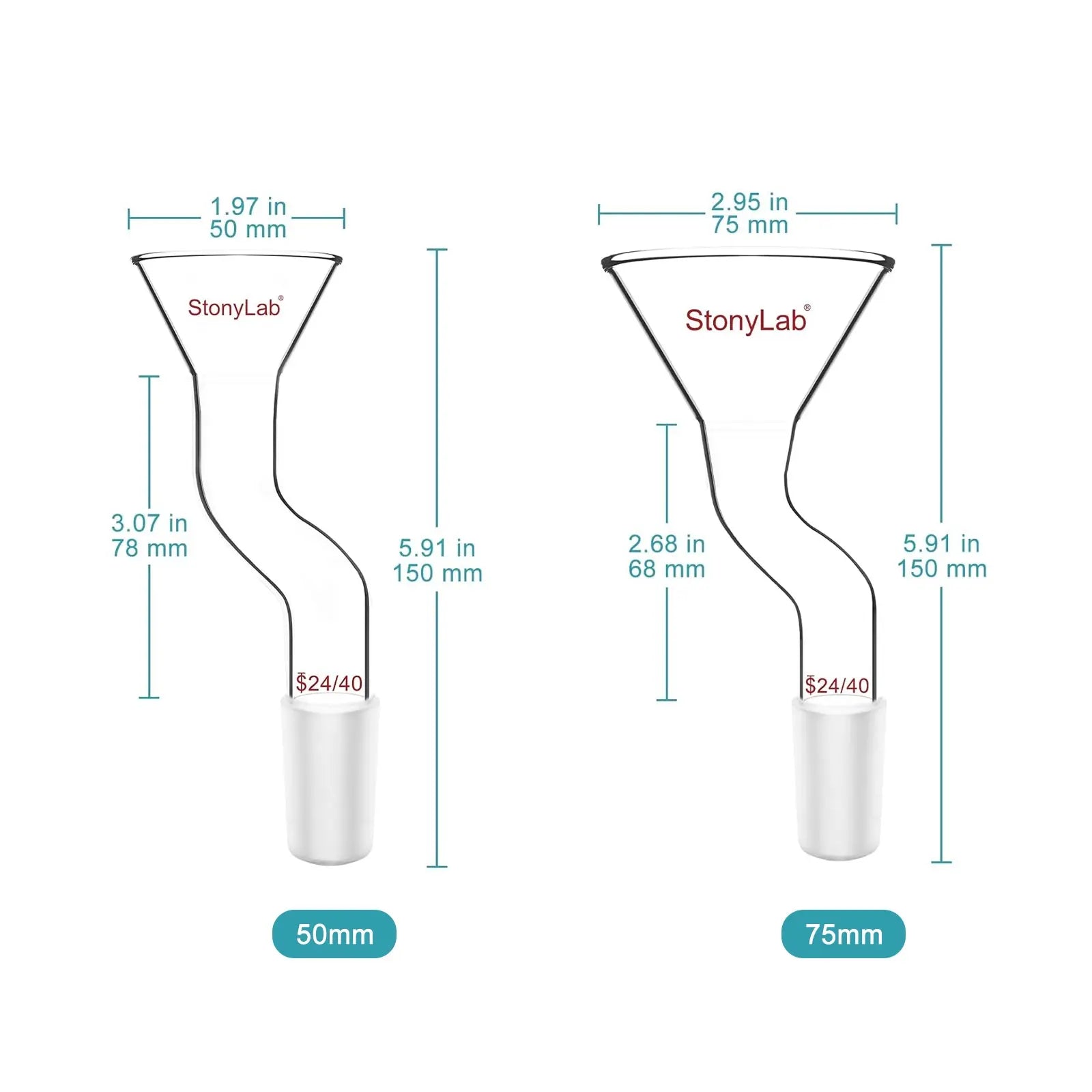 Close-up view showing the precise design and material of StonyLab Powder Funnel with Offset Design