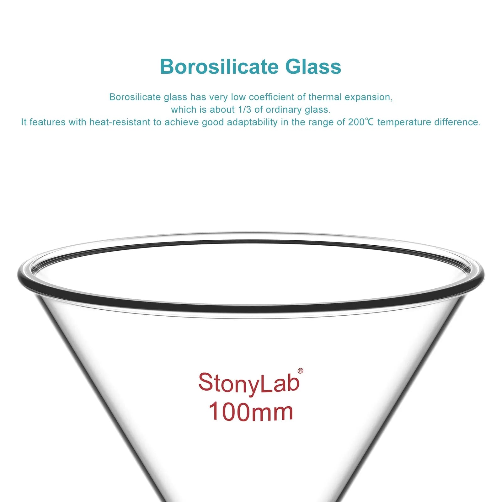 Side view and dimensional layout of the durable StonyLab Powder Funnel