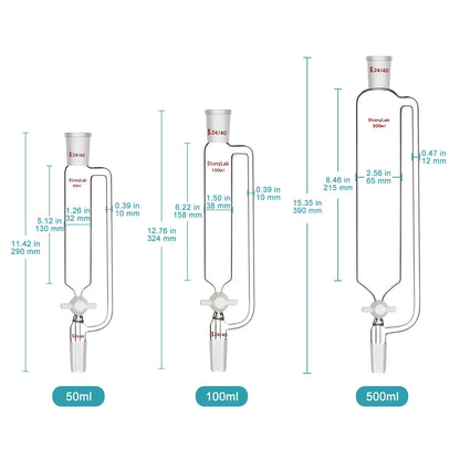 Pressure Equalizing Addition Funnel, 24/40, PTFE Stopcock, 50-500 ml Funnels-Pressure Equalizing Addition