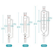 Close-up view showing the precise design and material of StonyLab Pressure Equalizing Graduated Addition Funnel with 24