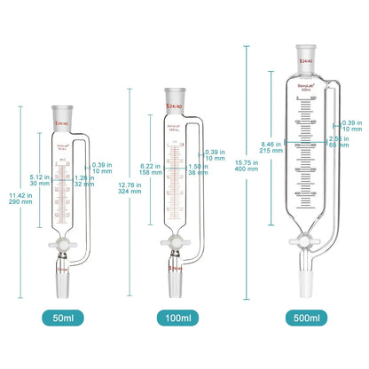 Pressure Equalizing Graduated Addition Funnel with 24/40 Joints, PTFE Stopcock, 50-500 ml Funnels-Pressure Equalizing Addition