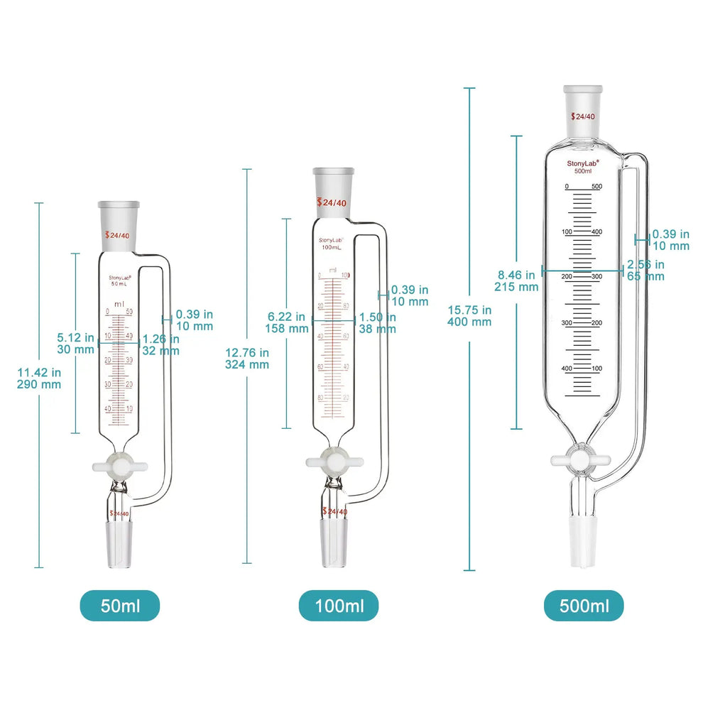 Addition Funnel PTFE Stopcock 24/40 Lab Glass | StonyLab
