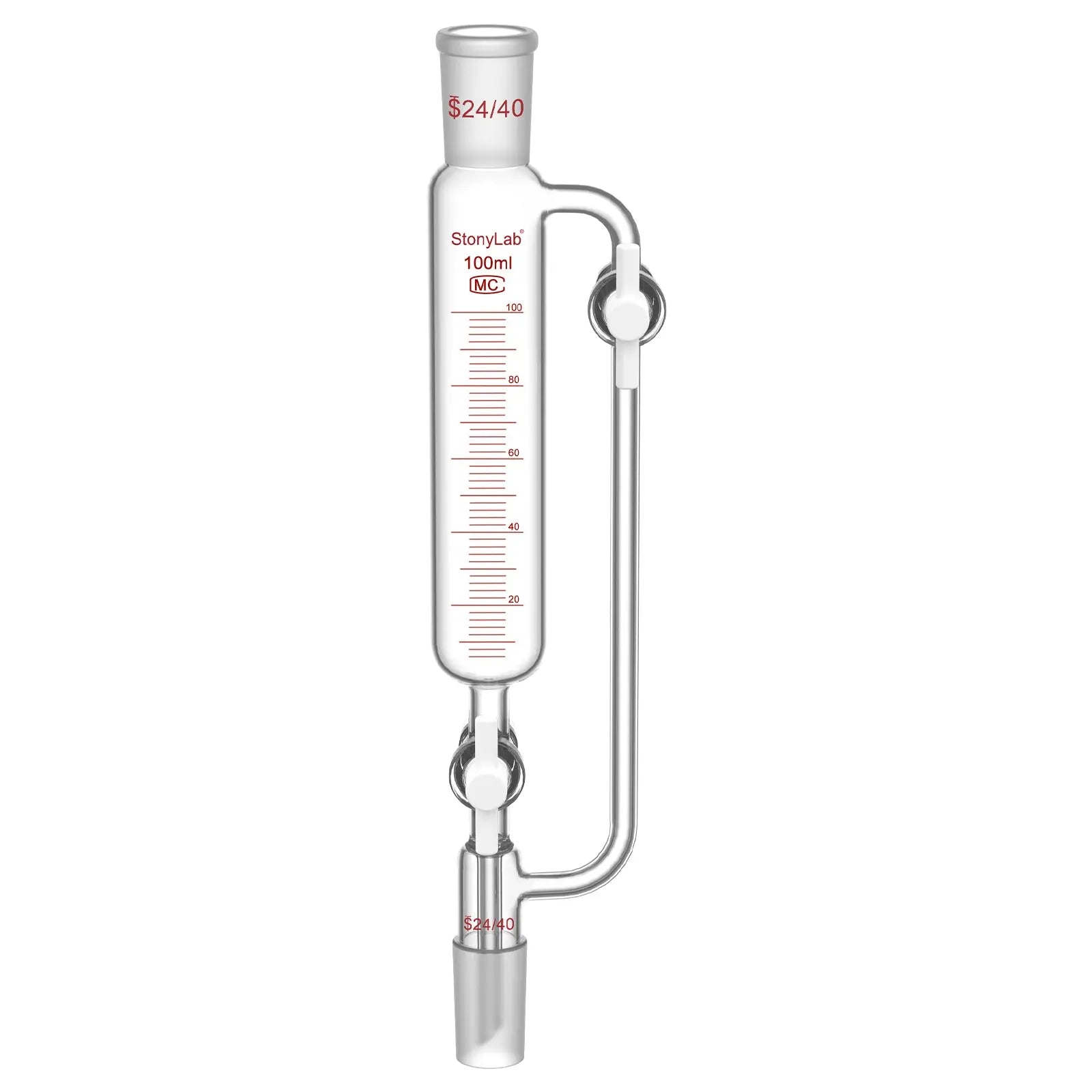Pressure Equalizing Graduated Addition Funnel, 24/40 Joints, 2 PTFE Stopcock, 60-100 ml Funnels-Pressure Equalizing Addition