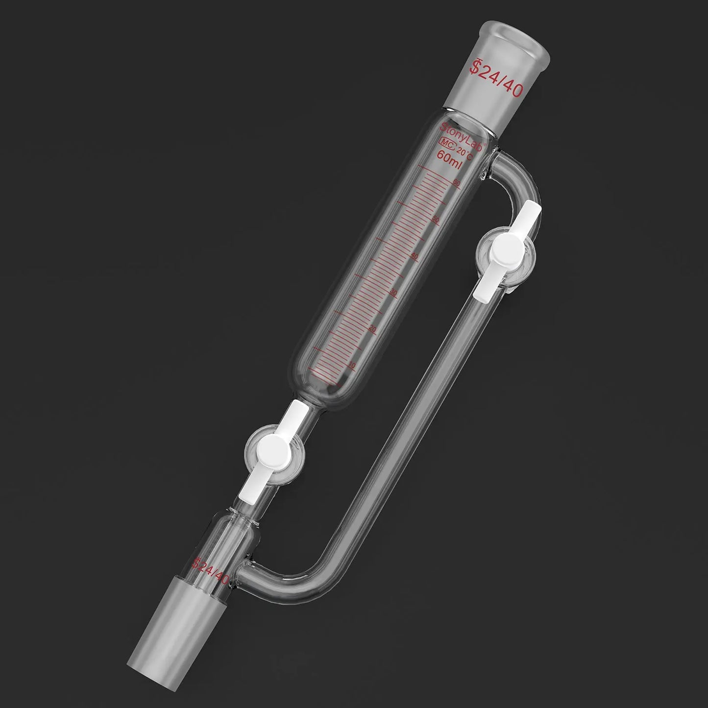 Pressure Equalizing Graduated Addition Funnel, 24/40 Joints, 2 PTFE Stopcock, 60-100 ml Funnels-Pressure Equalizing Addition
