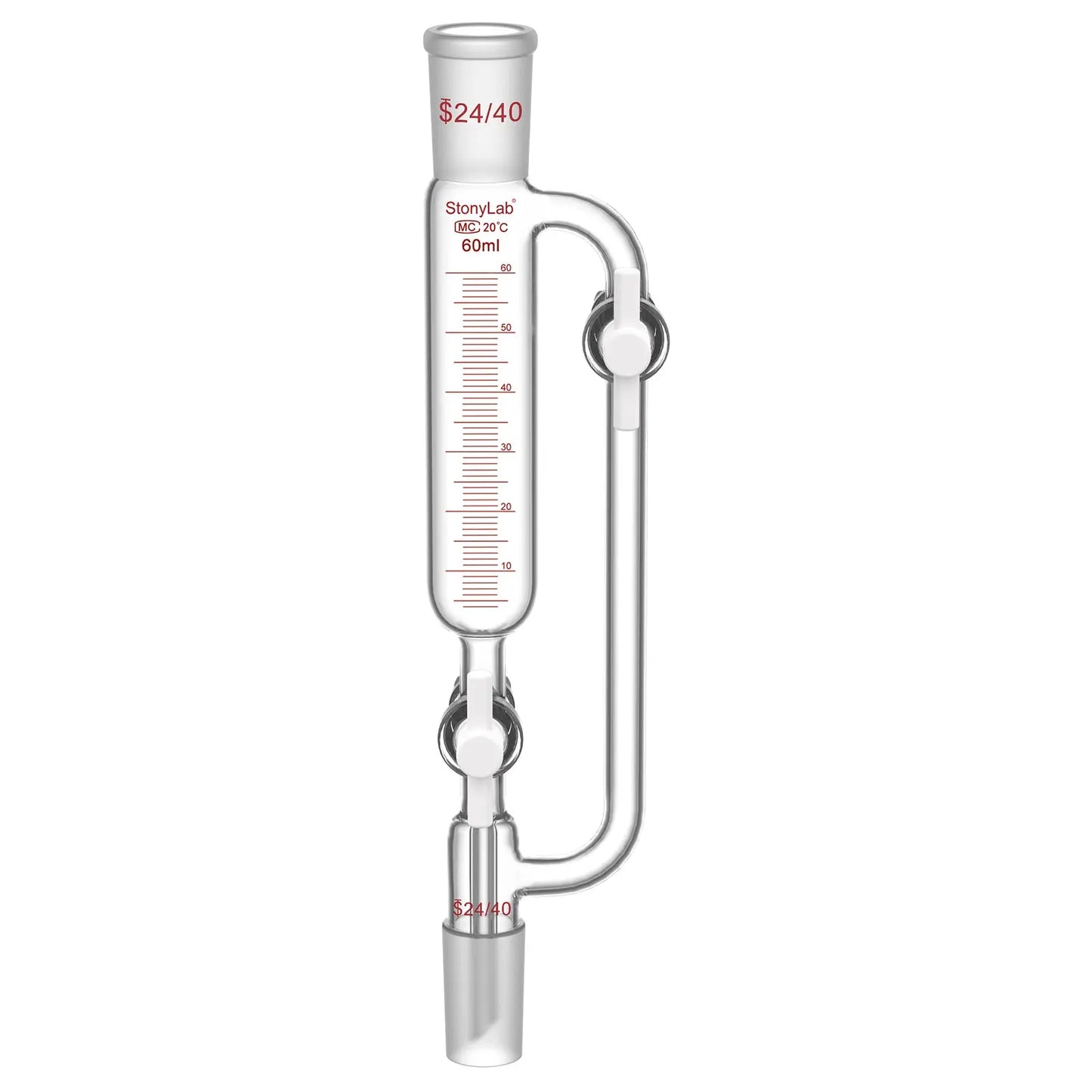Pressure Equalizing Graduated Addition Funnel, 24/40 Joints, 2 PTFE Stopcock, 60-100 ml Funnels-Pressure Equalizing Addition