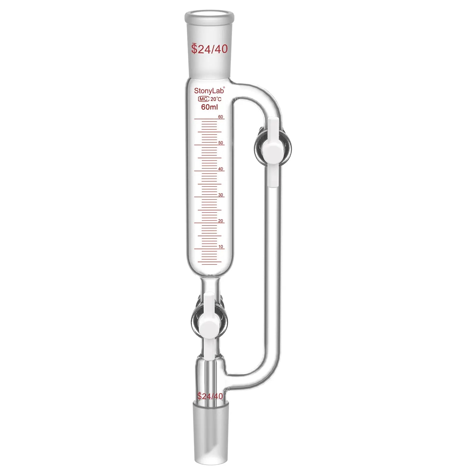 Pressure Equalizing Graduated Addition Funnel, 24/40 Joints, 2 PTFE Stopcock, 60-100 ml Funnels-Pressure Equalizing Addition