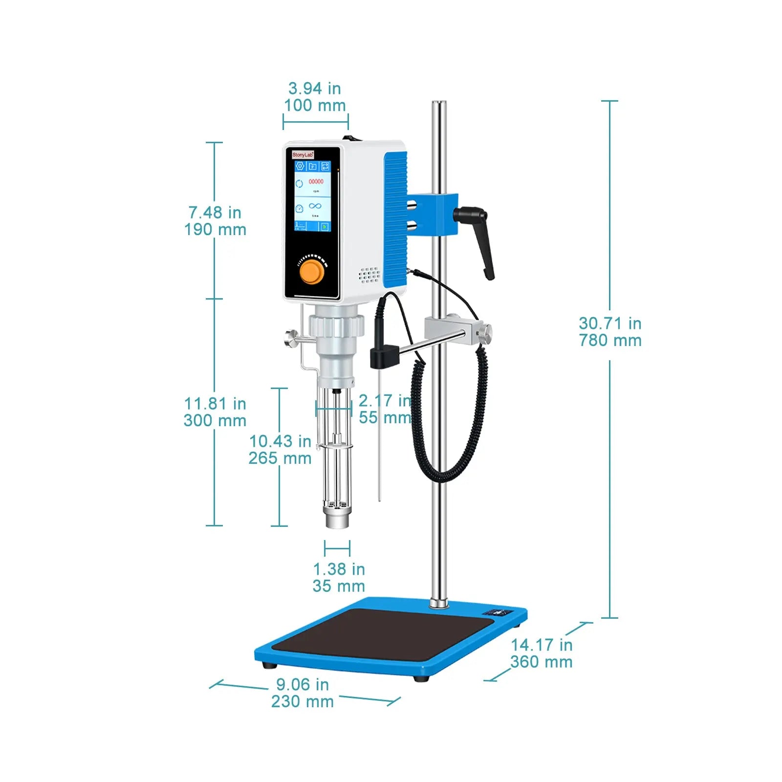 Close-up view showing the precise design and material of StonyLab Programmable Emulsifying Dispersing Homogenizer