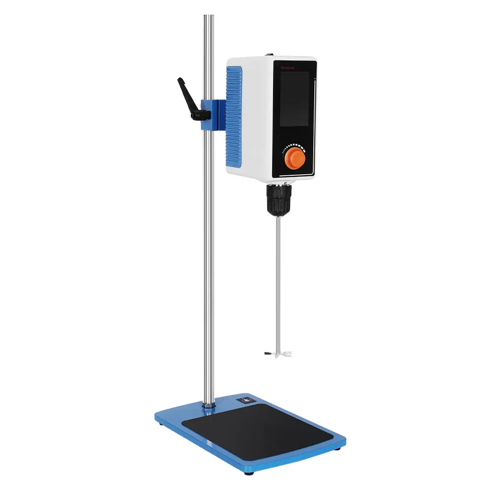 Close-up view showing the precise design and material of StonyLab Programmable Overhead Stirrer with 4.3 in LCD Touchscreen