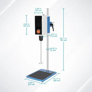 Comprehensive product view and setup components for StonyLab Programmable Overhead Stirrer with 4.3 in LCD Touchscreen