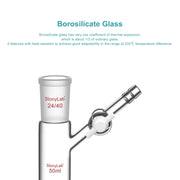 Side view and dimensional layout of the durable StonyLab Reaction Tube with PTFE Stopcock