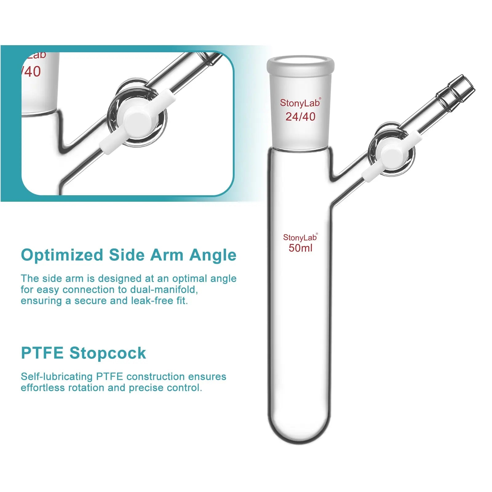 StonyLab Reaction Tube with PTFE Stopcock heavy duty chemical processing configuration