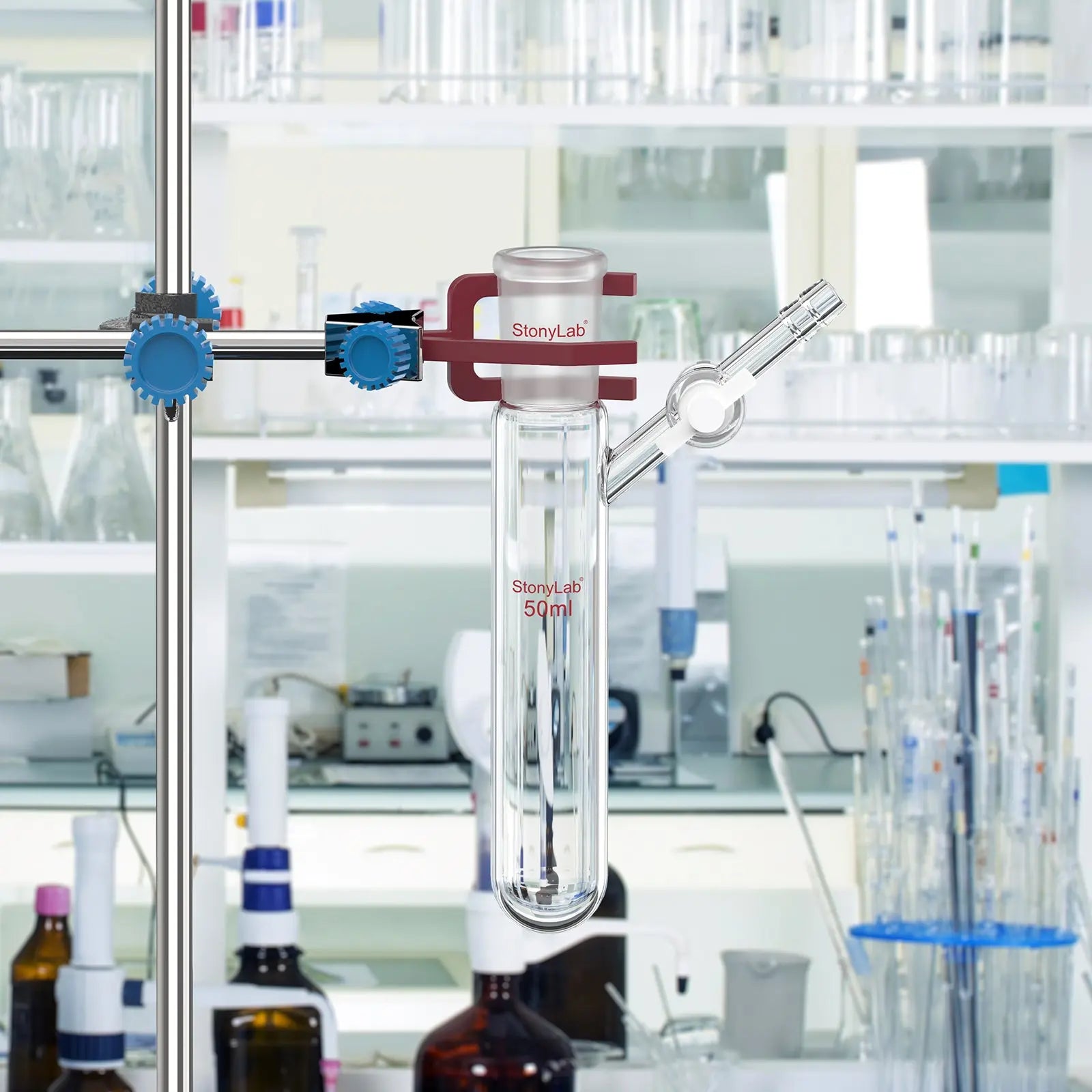 Detailed structural assembly component for StonyLab Reaction Tube with PTFE Stopcock