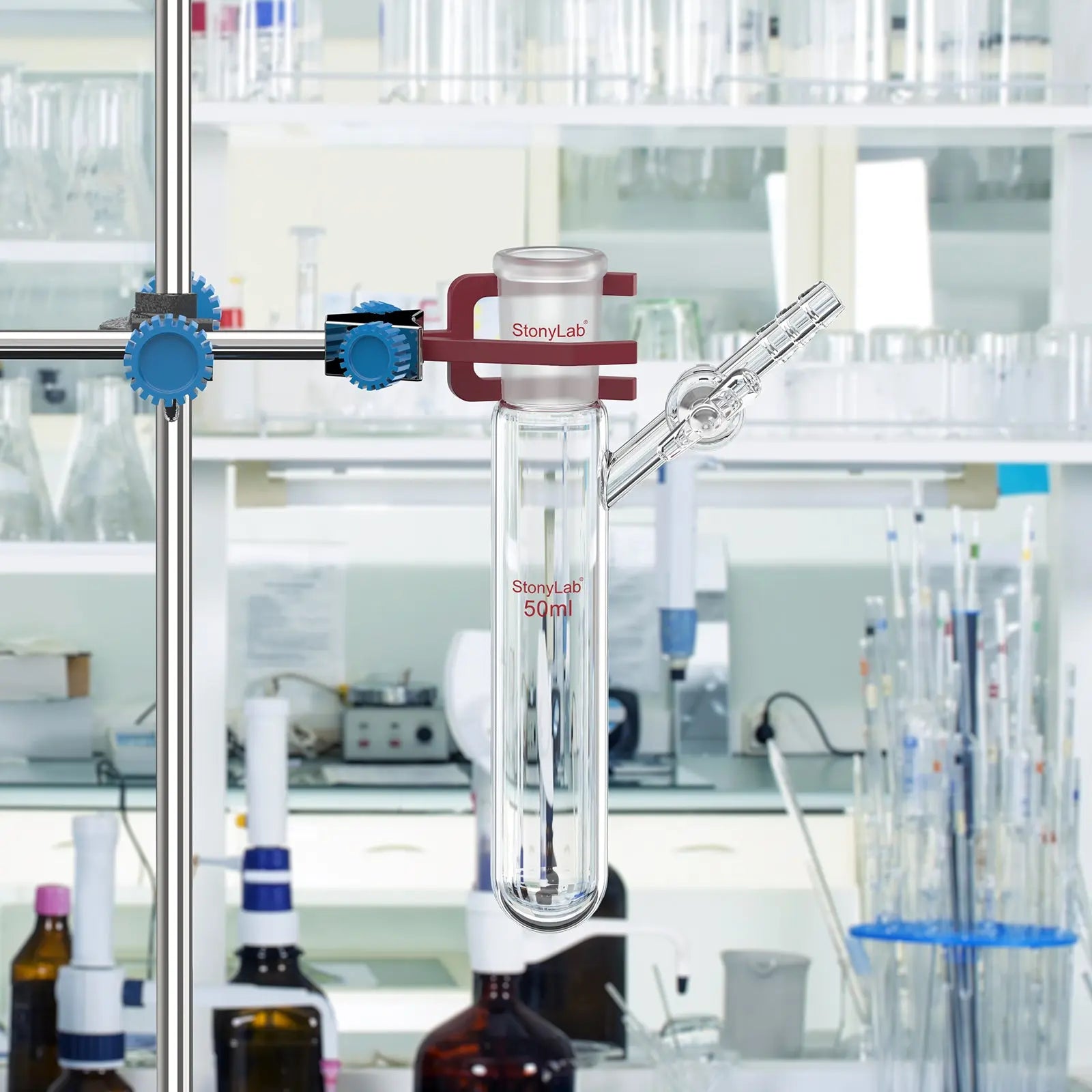 Detailed structural assembly component for StonyLab Reaction Tube with Side Glass Stopcock