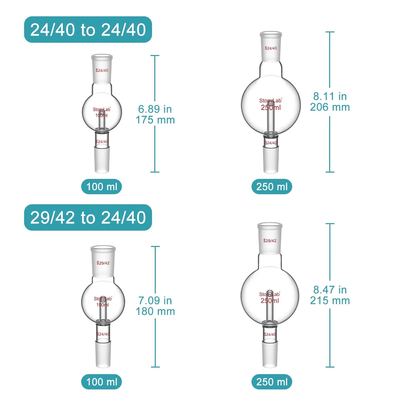 Side view and dimensional layout of the durable StonyLab Rotary Evaporator Bump Trap