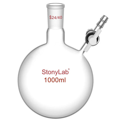 Round Bottom Reaction Flask, 24/40 Joint, PTFE Stopcock Valve, 50-1000 ml Flasks-Round Bottom-1 Neck