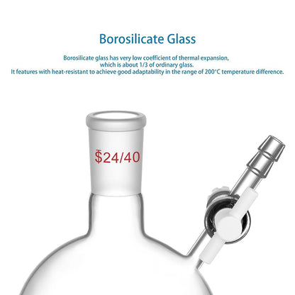Round Bottom Reaction Flask, 24/40 Joint, PTFE Stopcock Valve, 50-1000 ml Flasks-Round Bottom-1 Neck