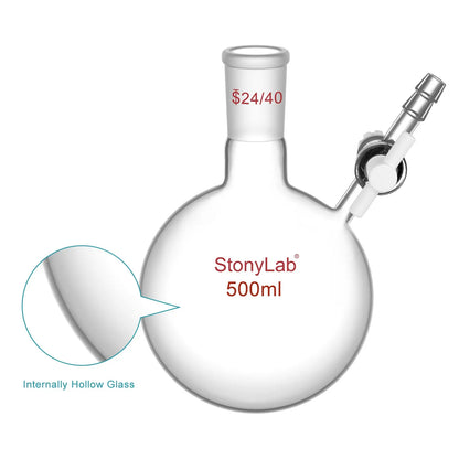 Round Bottom Reaction Flask, 24/40 Joint, PTFE Stopcock Valve, 50-1000 ml Flasks-Round Bottom-1 Neck