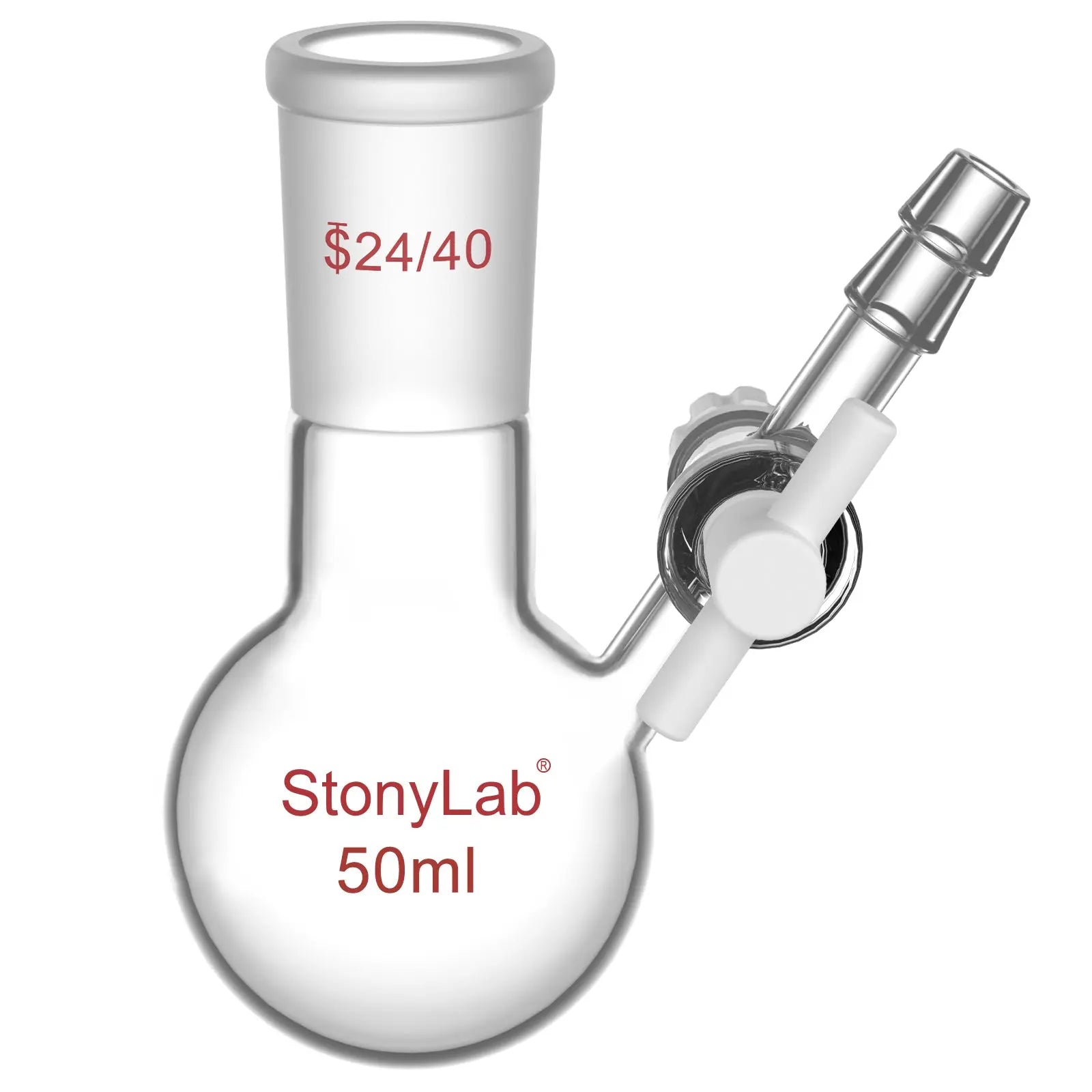 Round Bottom Reaction Flask, 24/40 Joint, PTFE Stopcock Valve, 50-1000 ml Flasks-Round Bottom-1 Neck