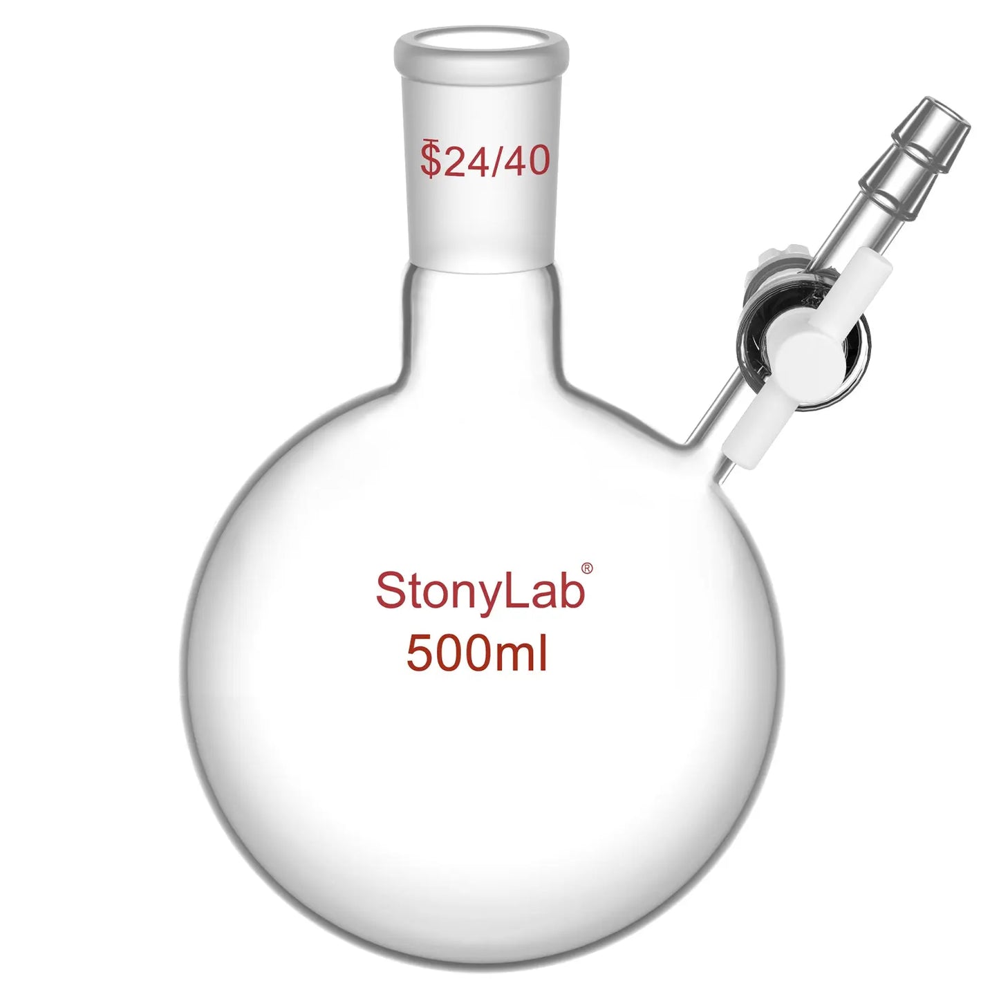 Round Bottom Reaction Flask, 24/40 Joint, PTFE Stopcock Valve, 50-1000 ml Flasks-Round Bottom-1 Neck