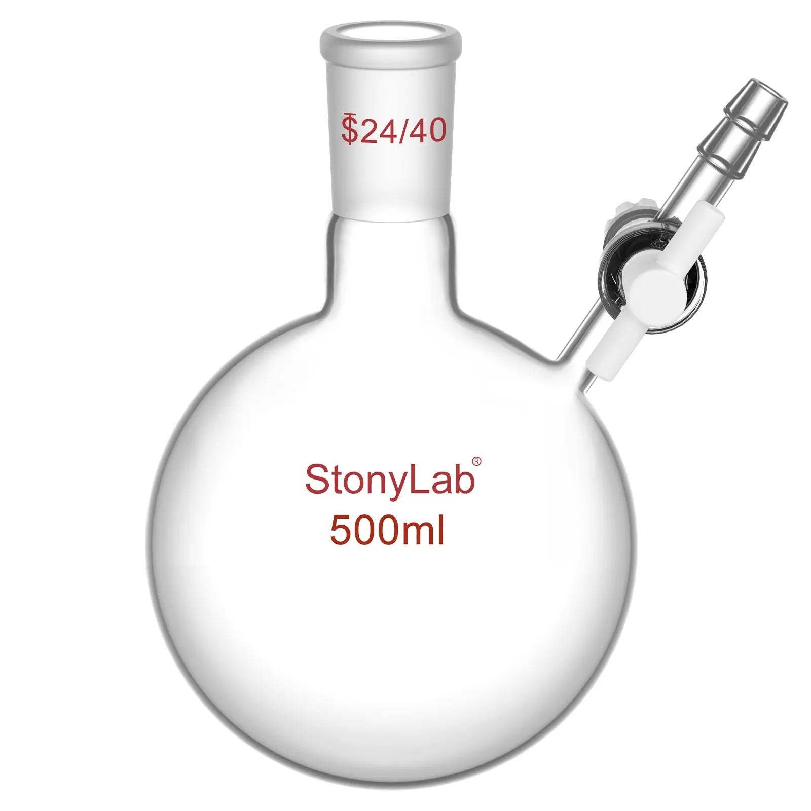 Round Bottom Reaction Flask, 24/40 Joint, PTFE Stopcock Valve, 50-1000 ml Flasks-Round Bottom-1 Neck