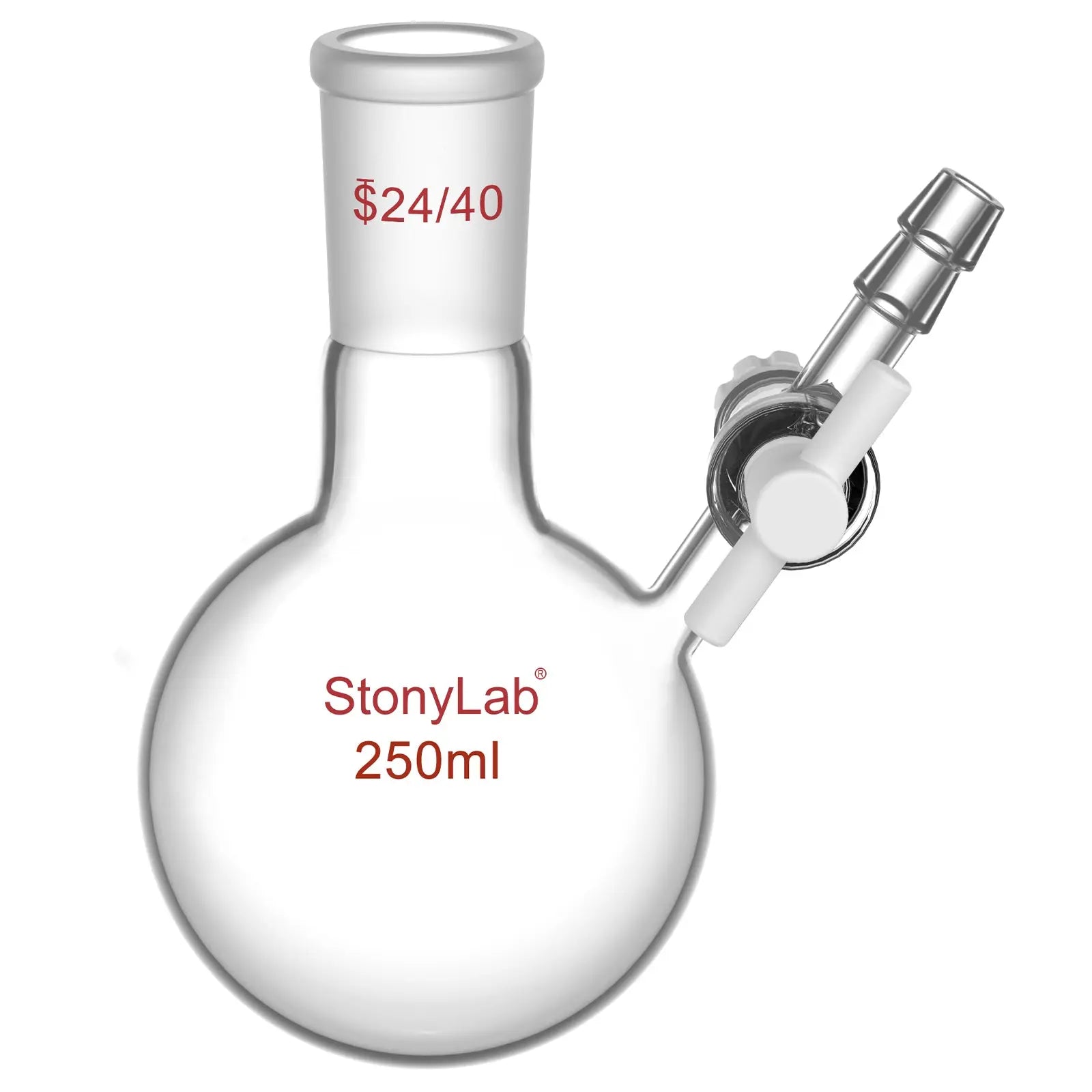 Round Bottom Reaction Flask, 24/40 Joint, PTFE Stopcock Valve, 50-1000ml Flasks-Round Bottom-1 Neck