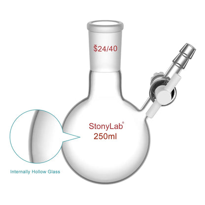 Round Bottom Reaction Flask, 24/40 Joint, PTFE Stopcock Valve, 50-1000ml Flasks-Round Bottom-1 Neck