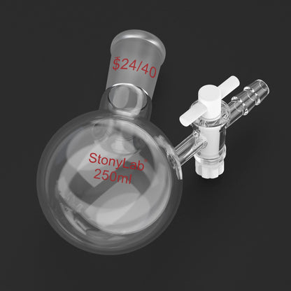 Round Bottom Reaction Flask, 24/40 Joint, PTFE Stopcock Valve, 50-1000ml Flasks-Round Bottom-1 Neck
