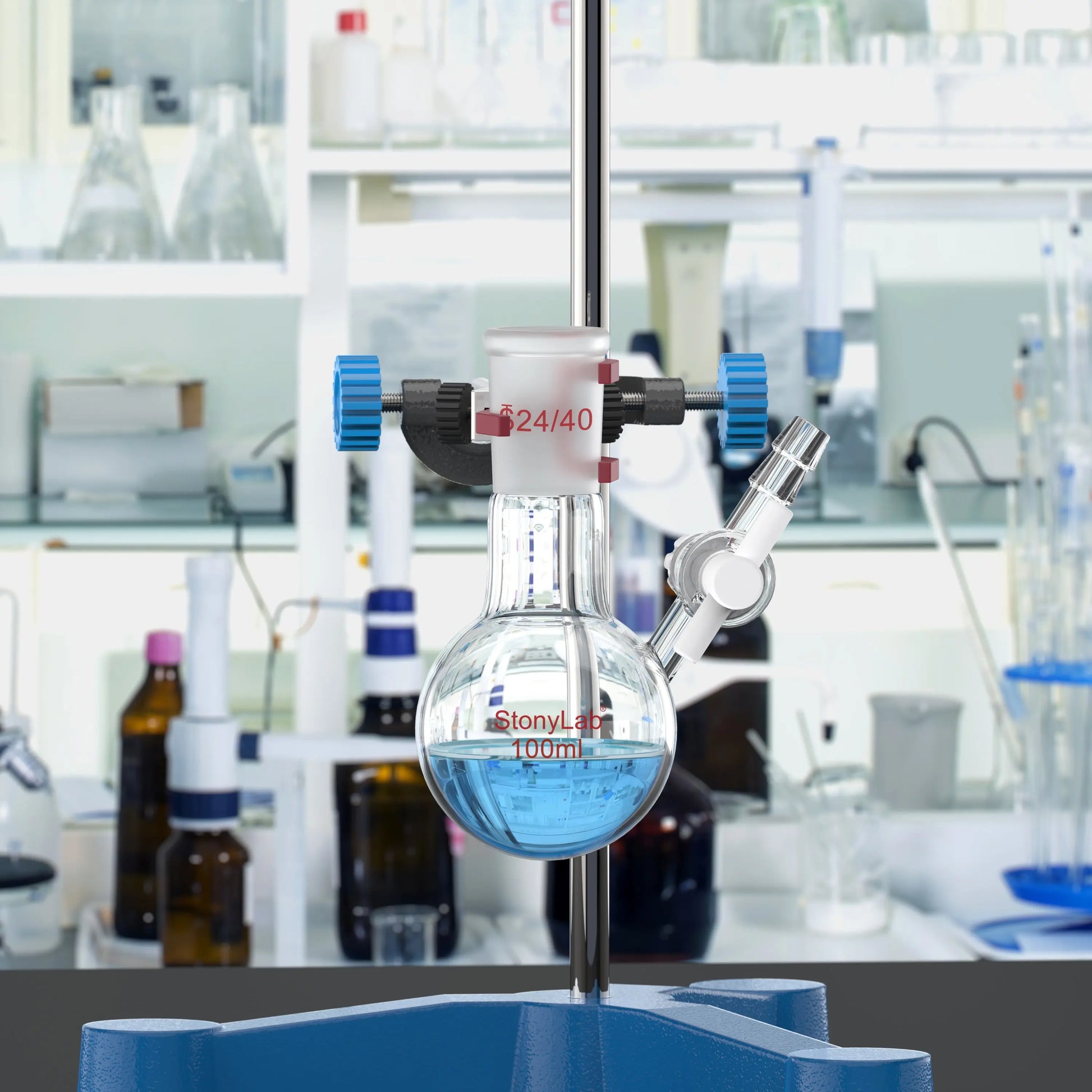 Round Bottom Reaction Flask, 24/40 Joint, PTFE Stopcock Valve, 50-1000ml Flasks-Round Bottom-1 Neck