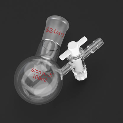 Round Bottom Reaction Flask, 24/40 Joint, PTFE Stopcock Valve, 50-1000ml Flasks-Round Bottom-1 Neck