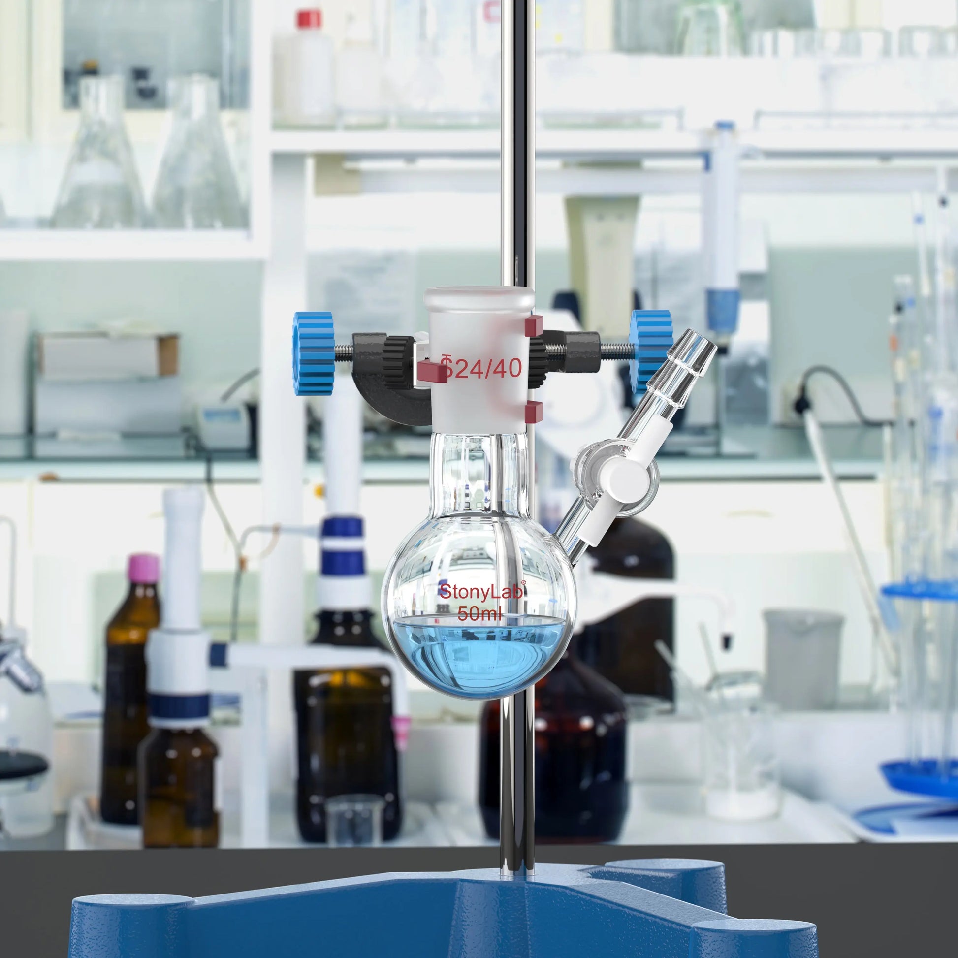 Round Bottom Reaction Flask, 24/40 Joint, PTFE Stopcock Valve, 50-1000ml Flasks-Round Bottom-1 Neck