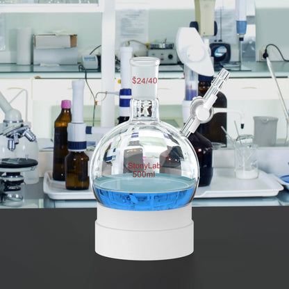 Round Bottom Reaction Flask, 24/40 Joint, PTFE Stopcock Valve, 50-1000ml Flasks-Round Bottom-1 Neck