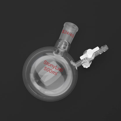 Round Bottom Reaction Flask, 24/40 Joint, PTFE Stopcock Valve, 50-1000ml Flasks-Round Bottom-1 Neck