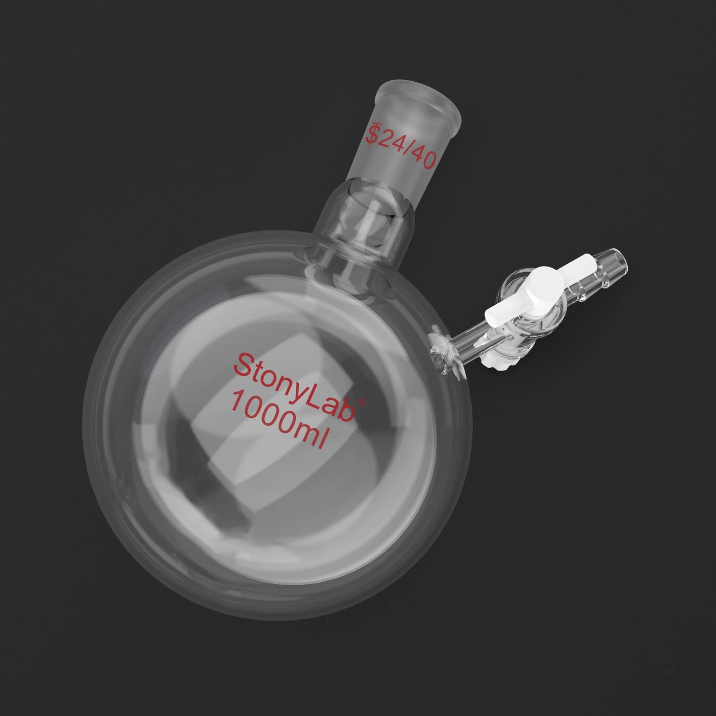 Round Bottom Reaction Flask, 24/40 Joint, PTFE Stopcock Valve, 50-1000ml Flasks-Round Bottom-1 Neck