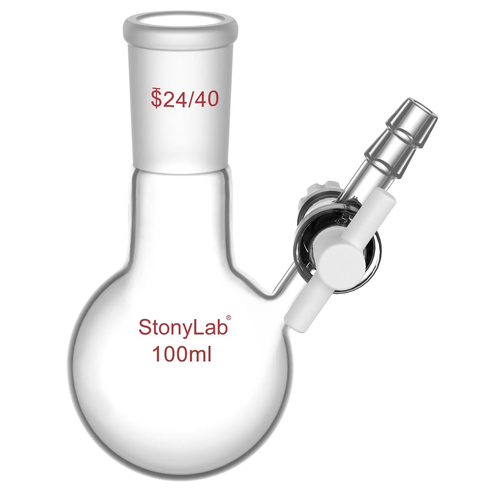 Round Bottom Reaction Flask, 24/40 Joint, PTFE Stopcock Valve, 50-1000ml Flasks-Round Bottom-1 Neck
