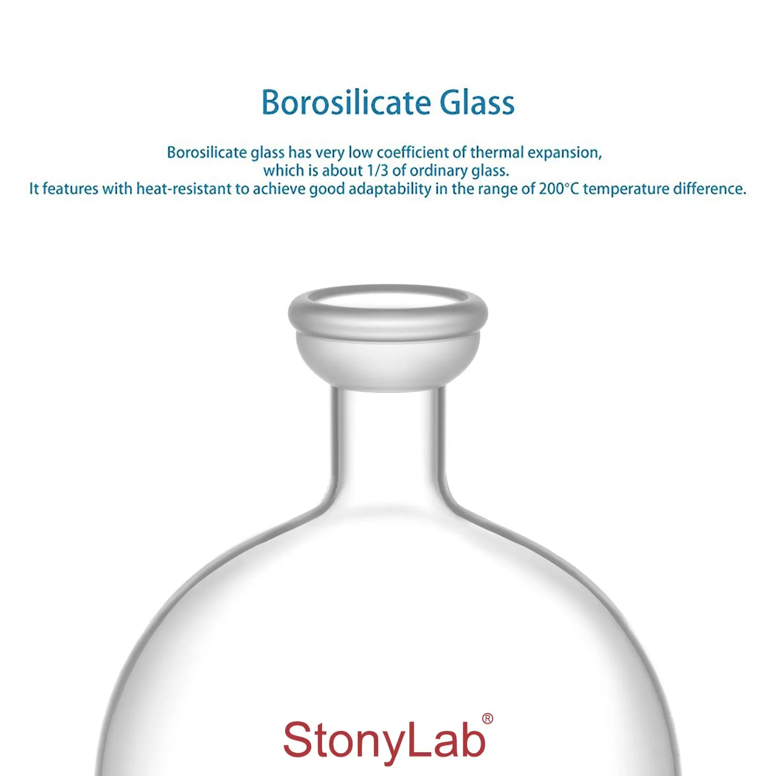 Side view and dimensional layout of the durable StonyLab Round Bottom Rotary Evaporator Collection Flask
