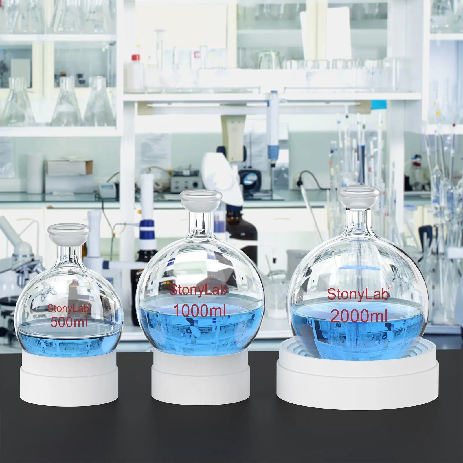 Comprehensive product view and setup components for StonyLab Round Bottom Rotary Evaporator Collection Flask