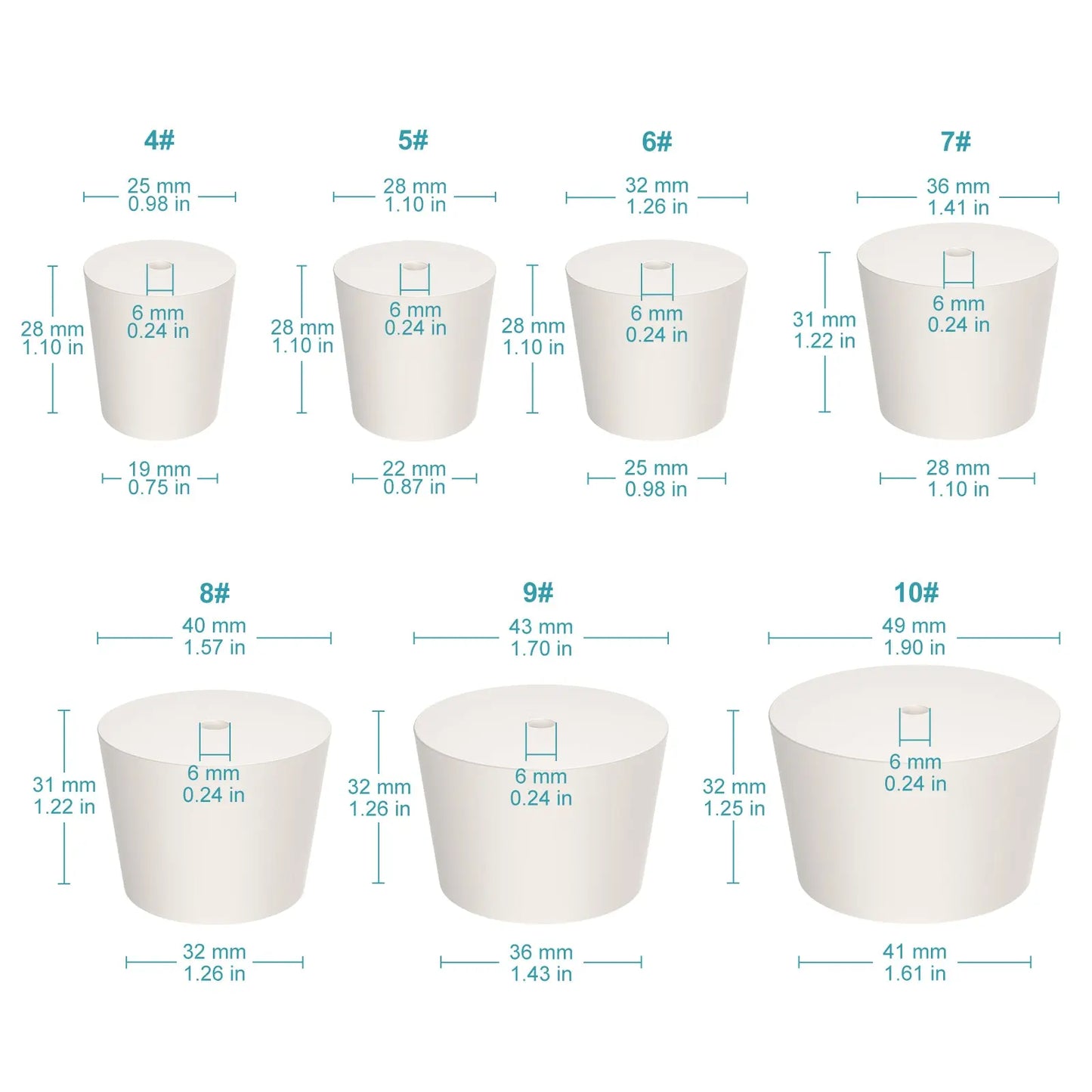 Rubber Stoppers, One-Hole (6 mm), 5-Pack Stoppers-Rubber