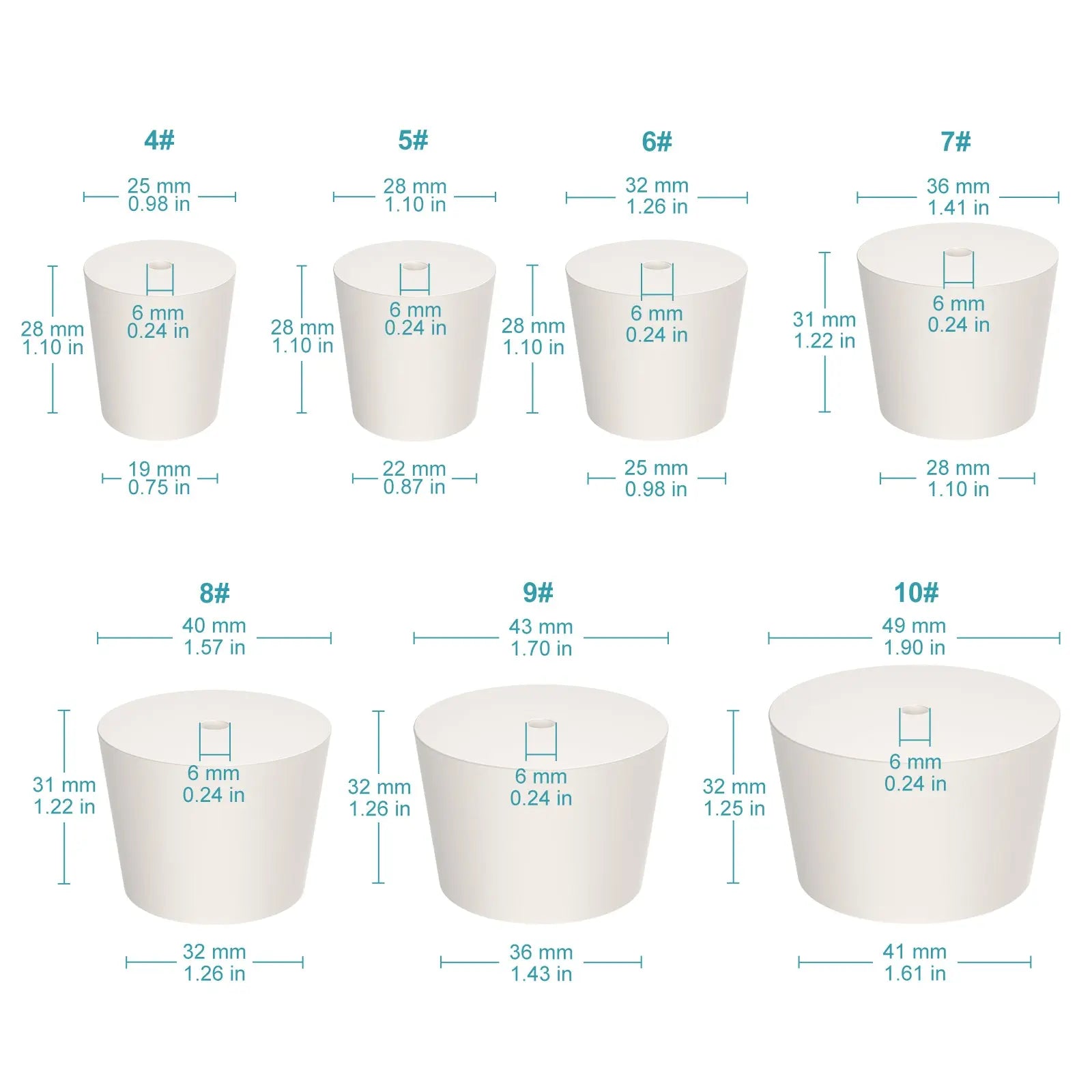 Rubber Stoppers, One-Hole (6 mm), 5-Pack Stoppers-Rubber