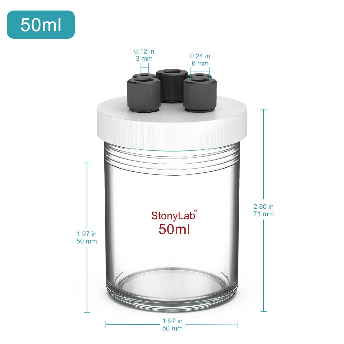 Close-up view showing the precise design and material of StonyLab Sealed Electrolytic Cell [50-500 ml]