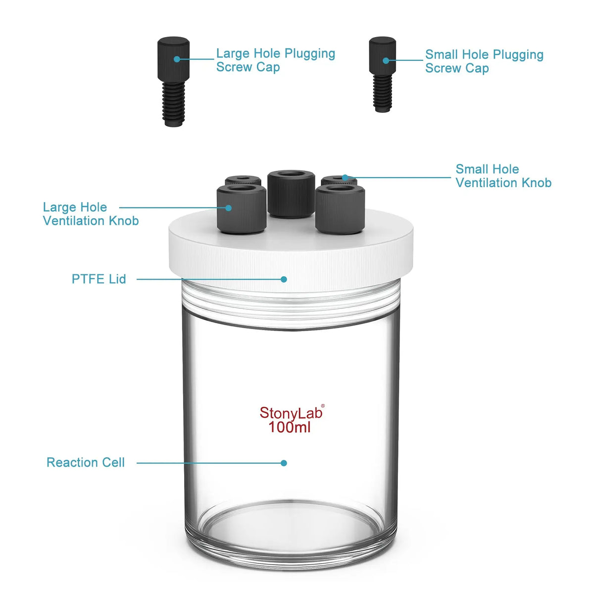 Comprehensive product view and setup components for StonyLab Sealed Electrolytic Cell [50-500 ml]