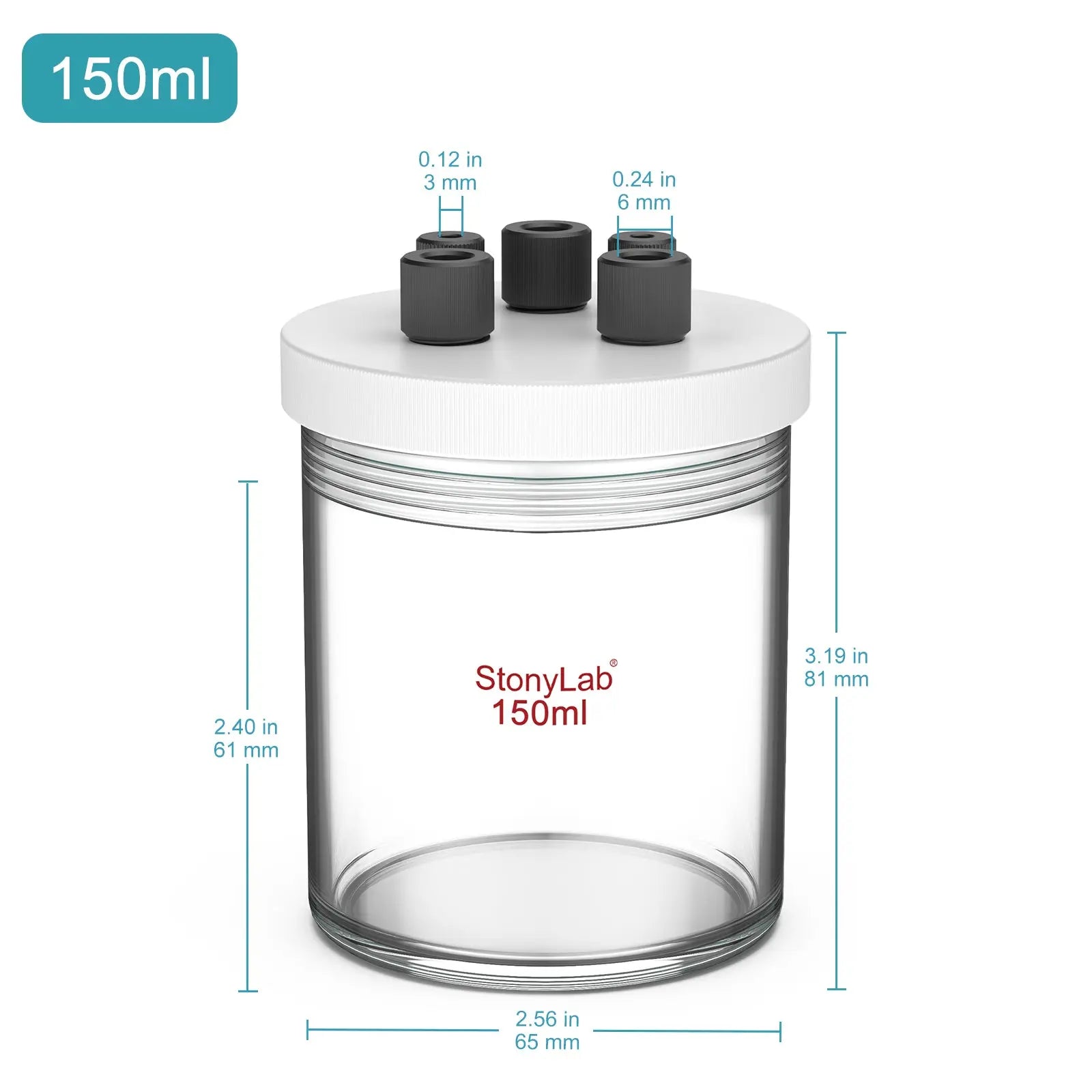 StonyLab Sealed Electrolytic Cell [50-500 ml] heavy duty chemical processing configuration