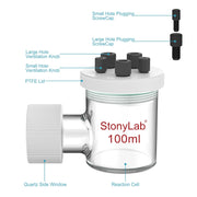 StonyLab Sealed Electrolytic Cell with Quartz Side Window [50-100 ml] heavy duty chemical processing configuration