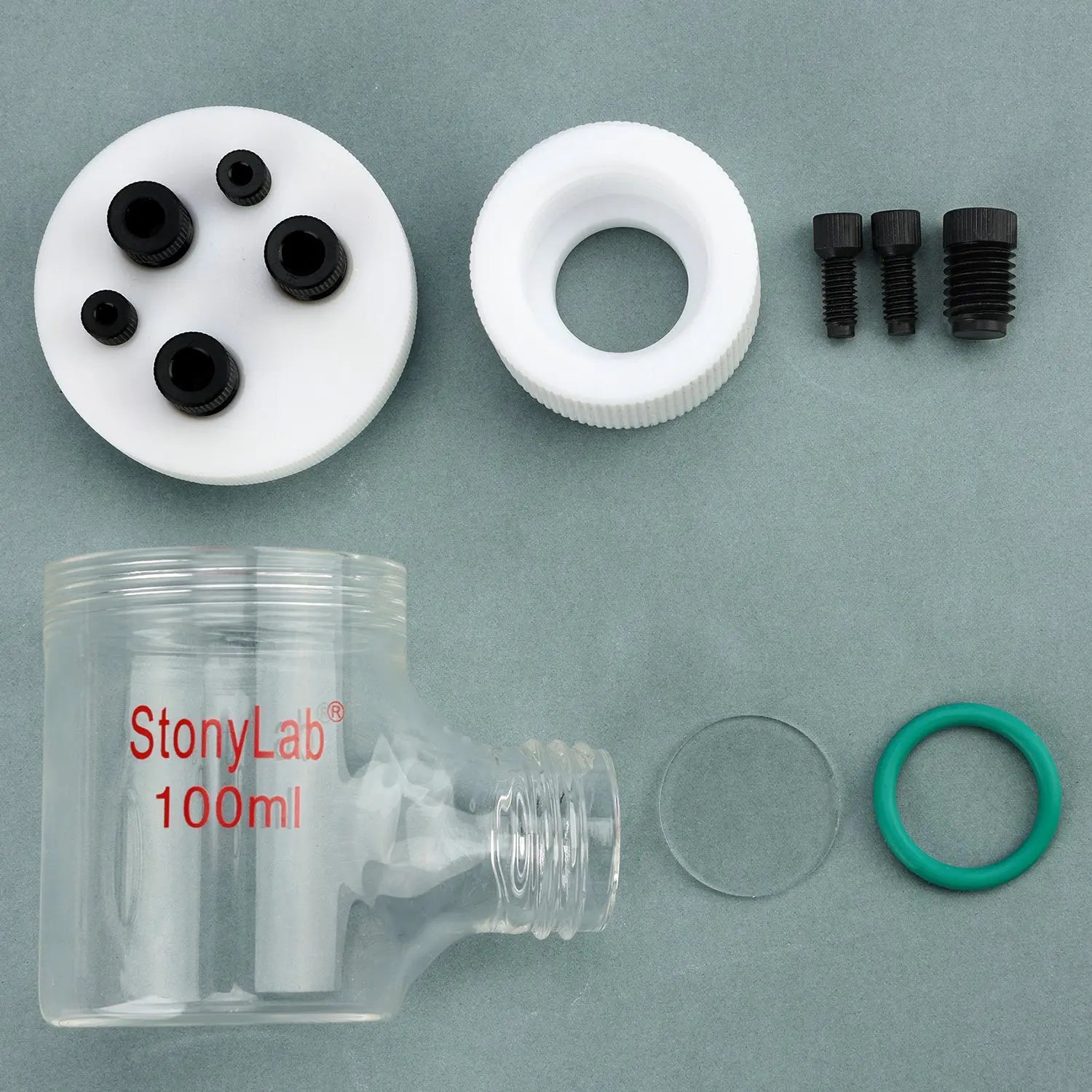 Detailed structural assembly component for StonyLab Sealed Electrolytic Cell with Quartz Side Window [50-100 ml]