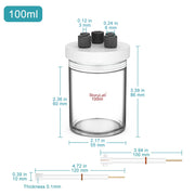 Side view and dimensional layout of the durable StonyLab Sealed Electrolytic Cell with Two Electrodes [50-100 ml]