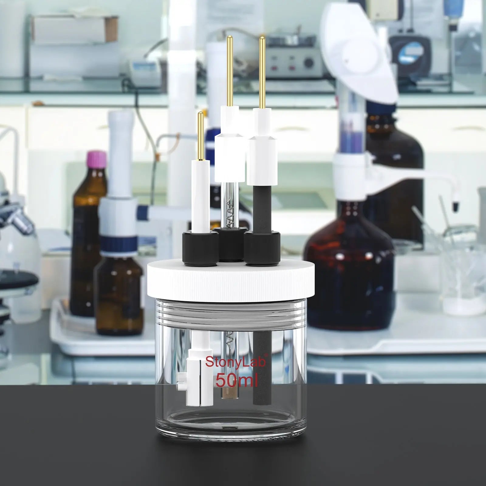 Comprehensive product view and setup components for StonyLab Sealed Electrolytic Cell with Two Electrodes [50-100 ml]