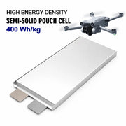 Semi-solid-state pouch battery cells, 16–80 Ah, 400 Wh/kg energy density, 2C continuous and 5C peak discharge StonyLab