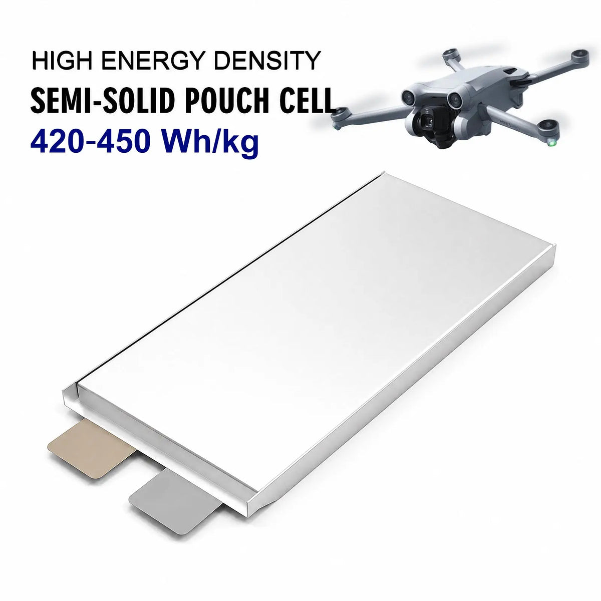 Semi-solid-state pouch battery cells, 420–450 Wh/kg energy density, 2C continuous and 4C peak discharge, 16–80 Ah options StonyLab