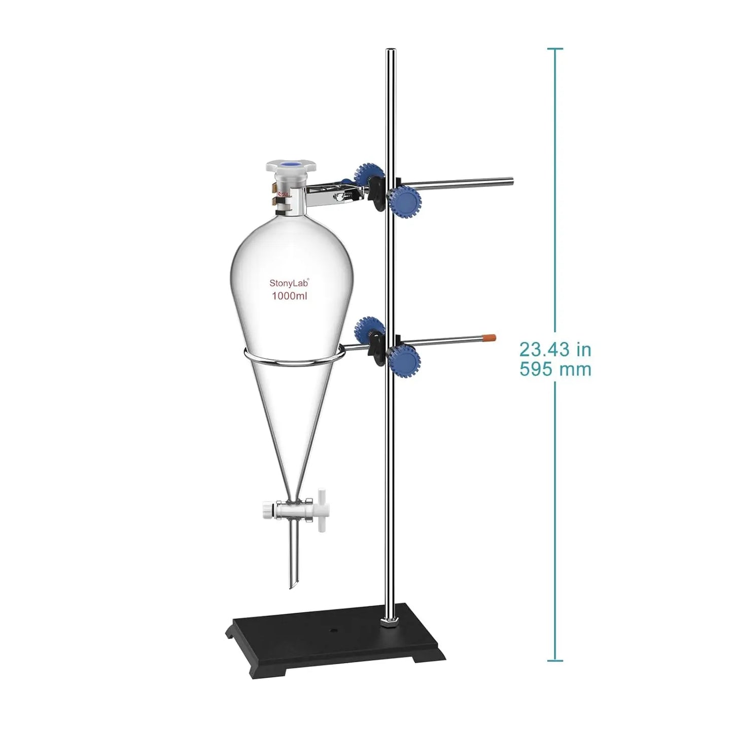 Laboratory separatory funnel stand set 1000 ml borosilicate glass sep funnel with PTFE stopcock for liquid-liquid extraction and chemical separation StonyLab