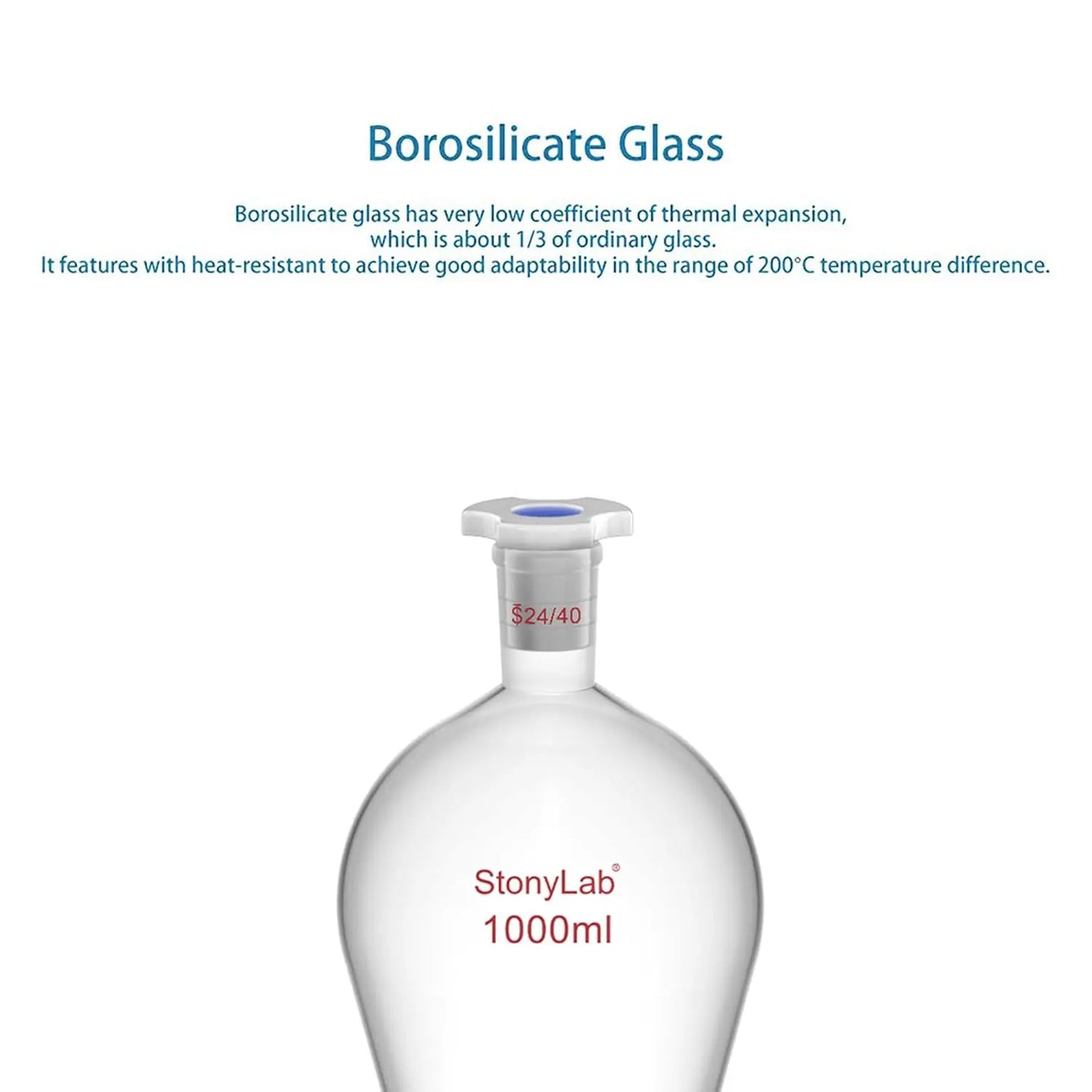 Laboratory separatory funnel stand set 1000 ml borosilicate glass sep funnel with PTFE stopcock for liquid-liquid extraction and chemical separation StonyLab