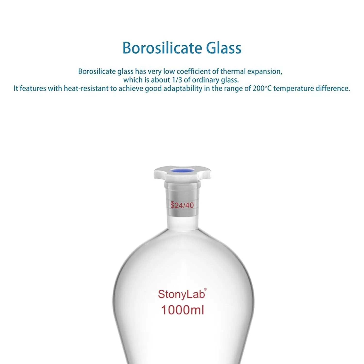 Laboratory separatory funnel stand set 1000 ml borosilicate glass sep funnel with PTFE stopcock for liquid-liquid extraction and chemical separation StonyLab